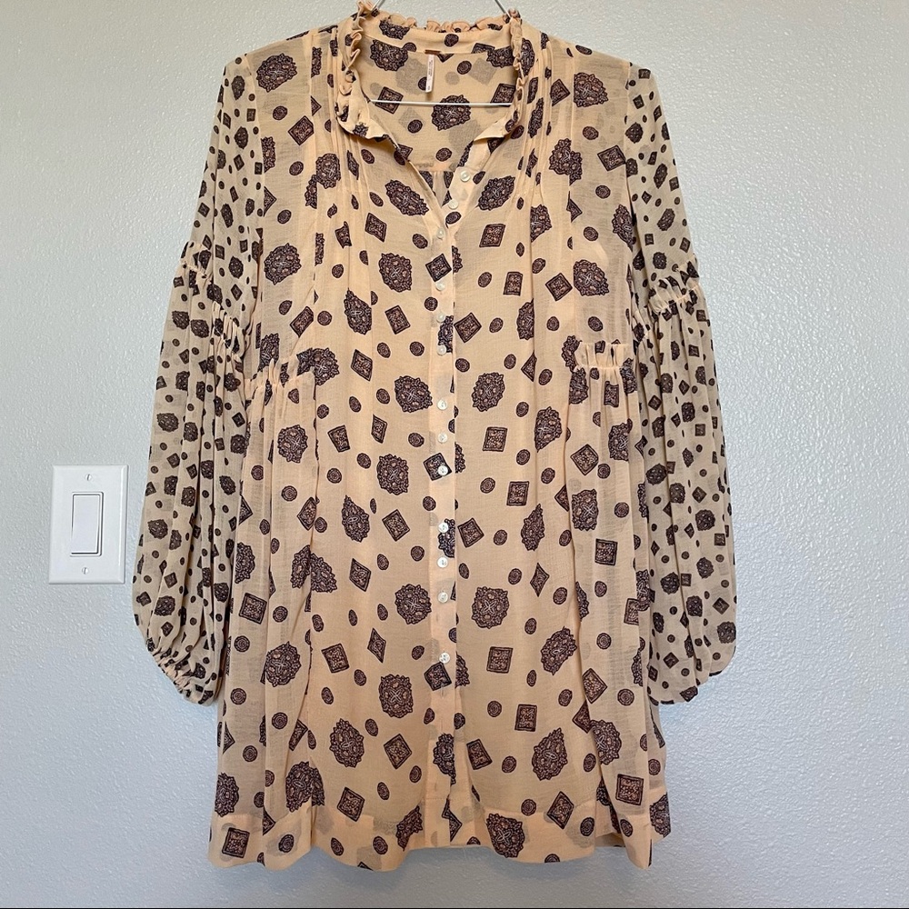 Free People Turn Turn Mini Dress Sheer Slip Boho Peasant Prairie Small